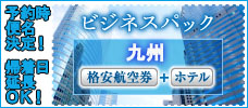 往復航空券+ホテル１泊　ビジネスパック九州
