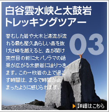 白谷雲水峡と太鼓岩トレッキングツアー