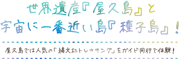 欲張り2島周遊4日間 世界遺産『屋久島』と宇宙に一番近い島『種子島』!屋久島では人気の「縄文杉トレッキング」をガイド同行で体験!