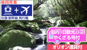 【屋久島】卒業旅行特集！【福岡発着】　ガイドと巡る島内1日観光バス付☆≪九州新幹線＆直行便≫で行く屋久島　民宿ステイ　(食事付)　3～4日