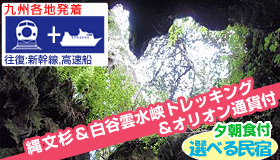 【屋久島】【9-10月ＳＰ☆民宿指定が無料で出来ます！】縄文杉＆白谷雲水峡1日トレッキング付！九州発着 新幹線/高速船で行く 屋久島 選べる民宿 2泊3日（夕朝食付）