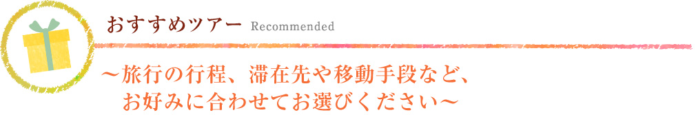 おすすめツアー～旅行の行程、滞在先や移動手段など、　お好みに合わせてお選びください～