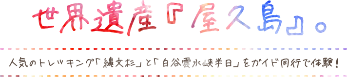 3・4日間 世界遺産『屋久島』。人気のトレッキング「縄文杉」と「白谷雲水峡半日」をガイド同行で体験！