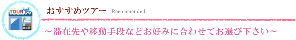 ツアー～滞在先や移動手段などお好みに合わせてお選び下さい～