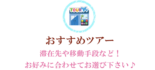 ツアー～滞在先や移動手段などお好みに合わせてお選び下さい～